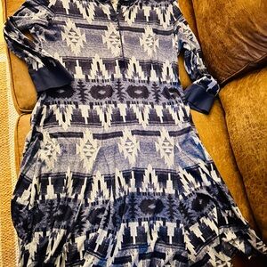 Ralph Lauren Blue and Cream Geometric Long Sleeve Dress